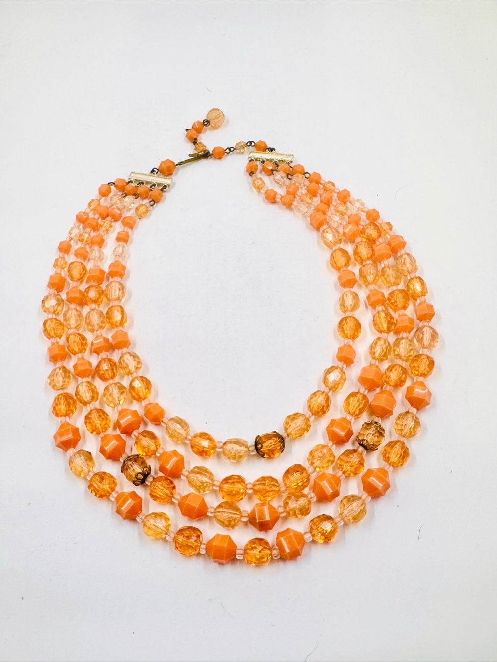 Vintage Stamped Western Germany Orange Beaded Multi Strand Necklace 16-18”